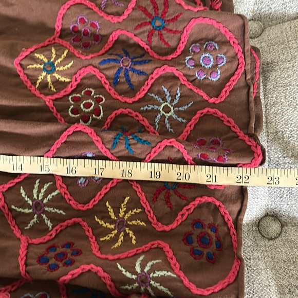 FREE PEOPLE VINTAGE FLOWER POWER BOHO EMBROIDERED BROWN SKIRT SIZE L - Picture 10 of 11